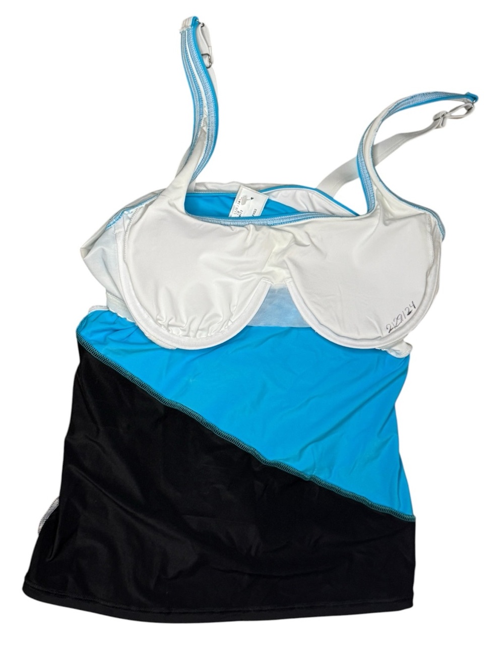 Lands End Square Neck Underwire Tankini Blue Black White Adjustable Straps Sz 10 - Picture 5 of 11